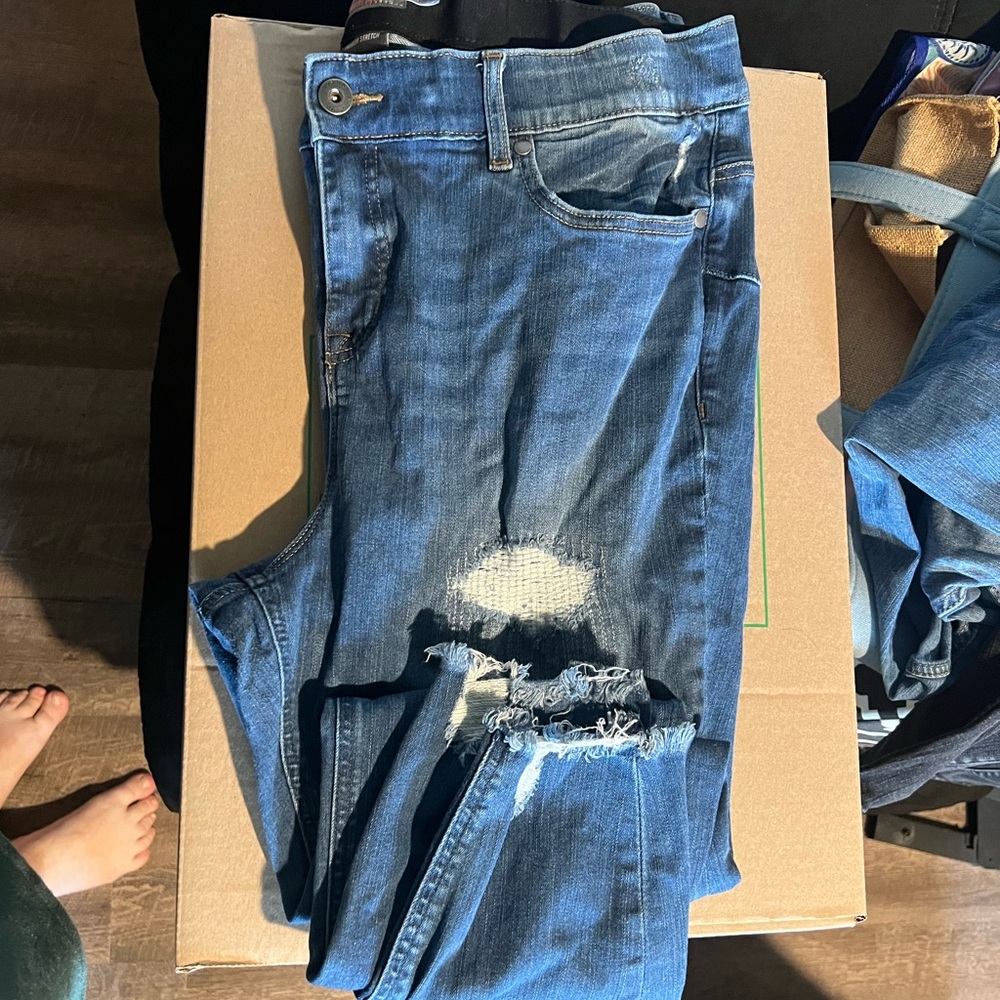 Torrid Dark Blue Skinny Jeans with Distressed Details